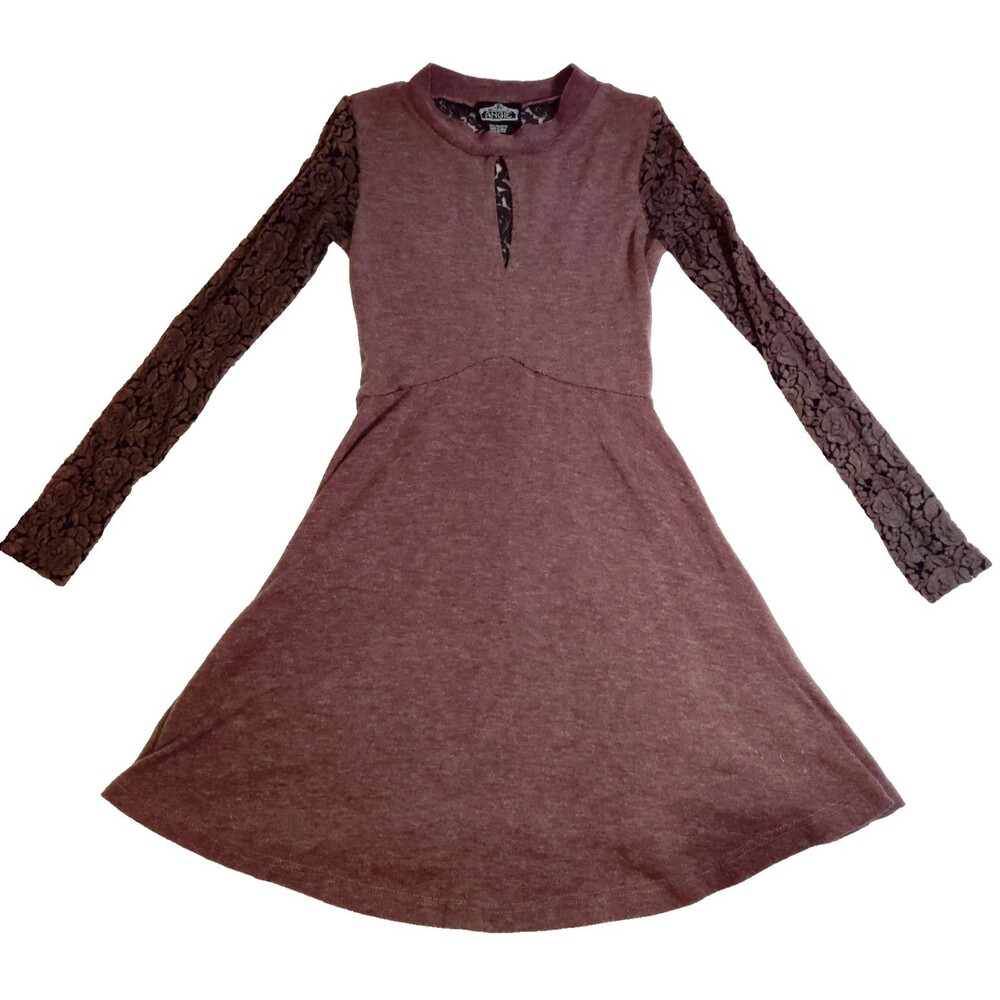 Angie Brown Long Sleeve Floral Skate Dress Girls M Rose Lace Overlay Bodice